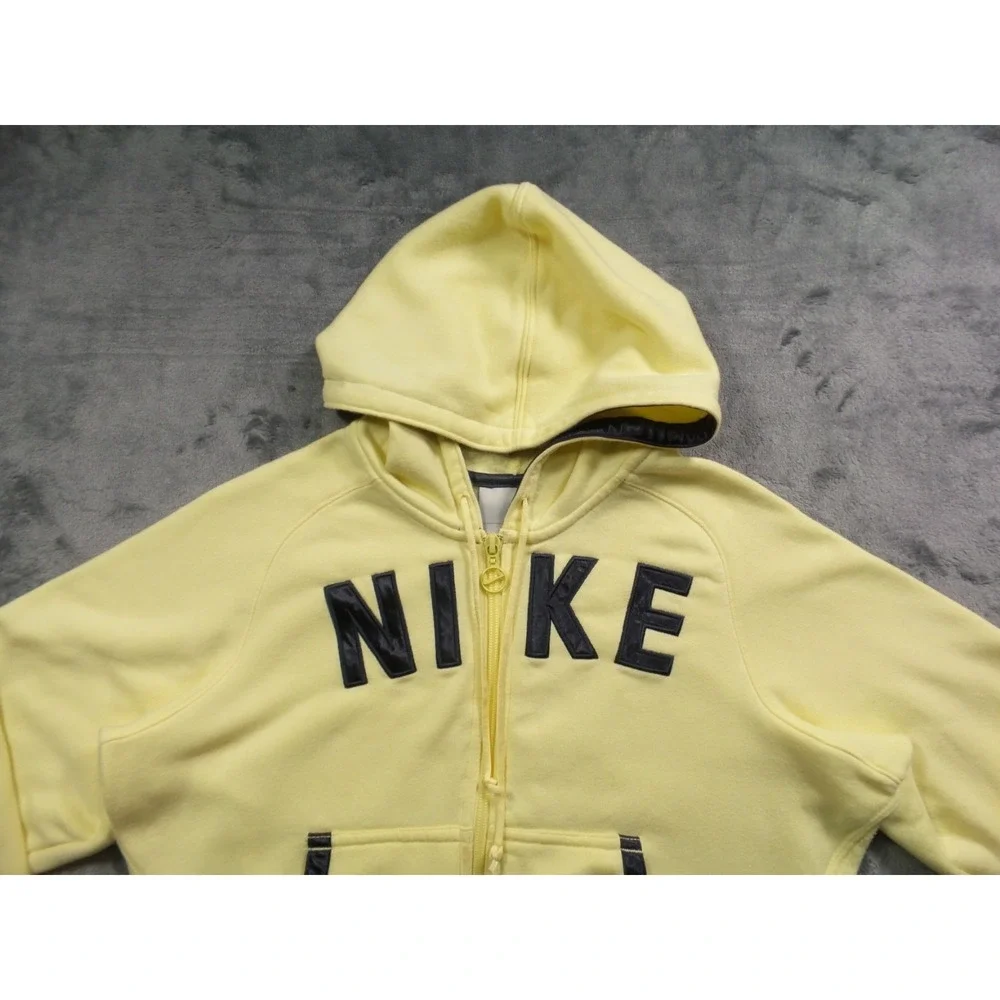 Nike Sweatshirt Womens Size M (8-10) Yellow Full Zip Hooded Pockets‎ Y2K Tag